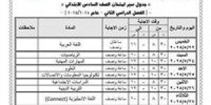 ننشر جدول امتحانات الصف السادس الابتدائي الترم الثاني 2025 بمحافظة الفيوم