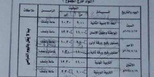 ننشر.. جداول امتحانات الترم الثاني للمواد غير المضافة للمجموع