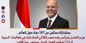 وزير العمل يترأس وفد مصر المشارك في مؤتمر العمل الدولي بجنيف غداً