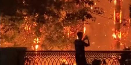 بالصور.. حريق هائل في أشجار وحشائش بكورنيش النيل بمصر القديمة