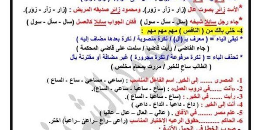 150 تركاية في النحو لن يخرج عنها الامتحان لـ الصف الثالث الاعدادي
