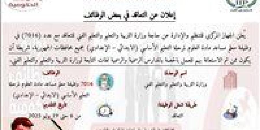 شروط وظيفة معلم مساعد علوم.. رابط التقديم الالكتروني